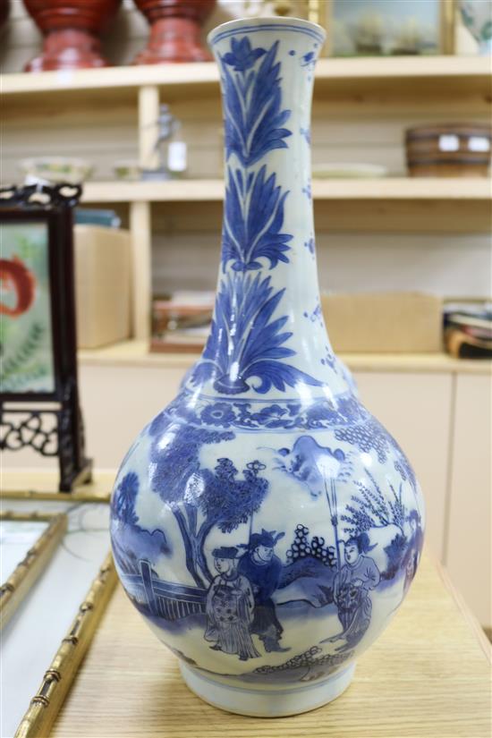 A pair of Chinese blue and white bottle vases, 19th century